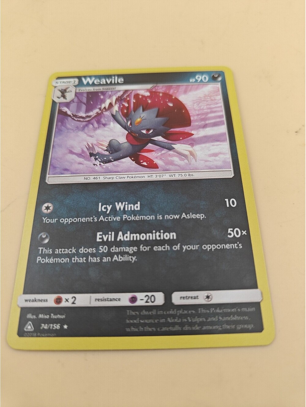 Pokemon Weavile 74/156 Holo Rare Ultra Prism Near Mint
